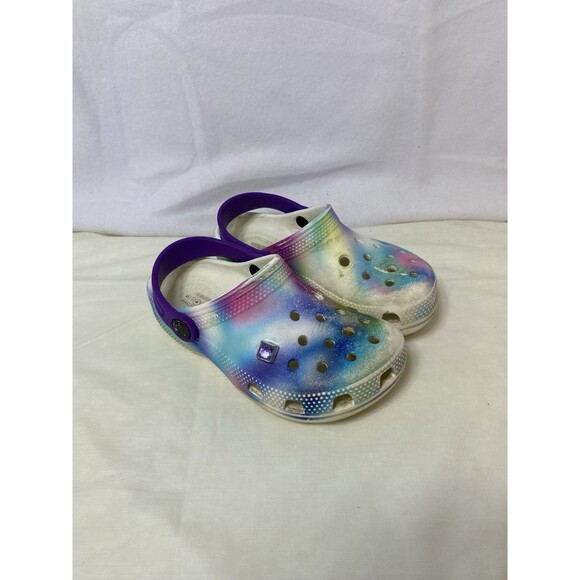 Crocs Classic Clogs Solarized Tie Dye Rainbow Purple Youth Slip On Shoes C 7 - Picture 1 of 5